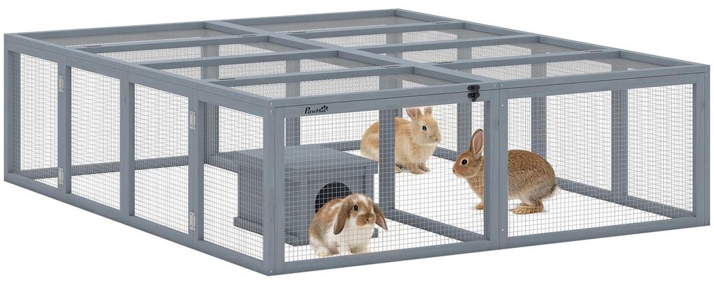 PawHut Freilaufgehege Kaninchenstall aus Holz mit 2 Türen Produktbild 