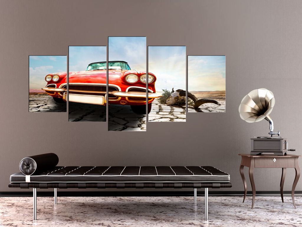 Akustikbild Auto 200x100 cm Bilder Akustikschaum Hochleistungsschallabsorber Schallschutz Leinwand 5 tlg Wandbild Raumakustik Schalldämmung rot 03...