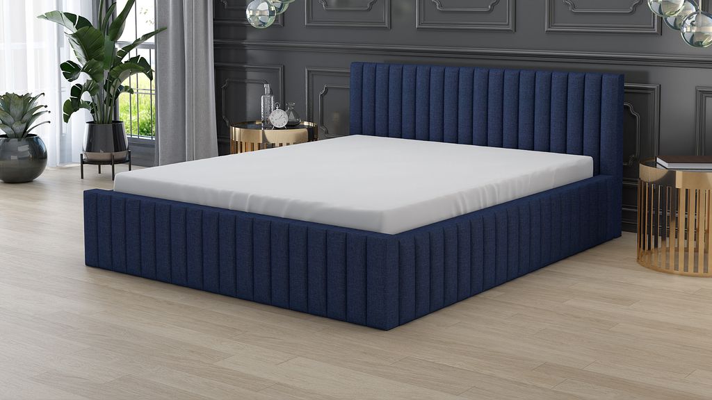 Polsterbett LOG -OM 180 x 200 mit Bettkasten. Farbe: Blau