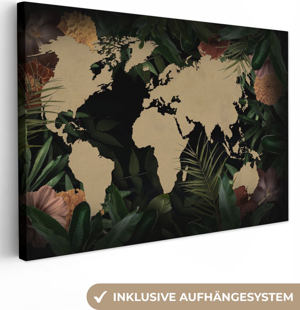 OneMillionCanvasses - Leinwandbilder - 150x100 cm, Weltkarte - Pflanzen - Blumen, Wandbilder Kunstdruck Wanddekoration