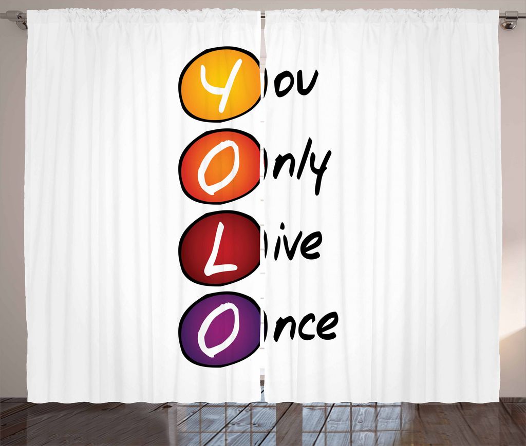 ABAKUHAUS YOLO Rustikaler Vorhang, Bunte Kreise Akronym, Wohnzimmer Universalband Gardinen mit Schlaufen und Haken, 280 x 175 cm, Mehrfarbig