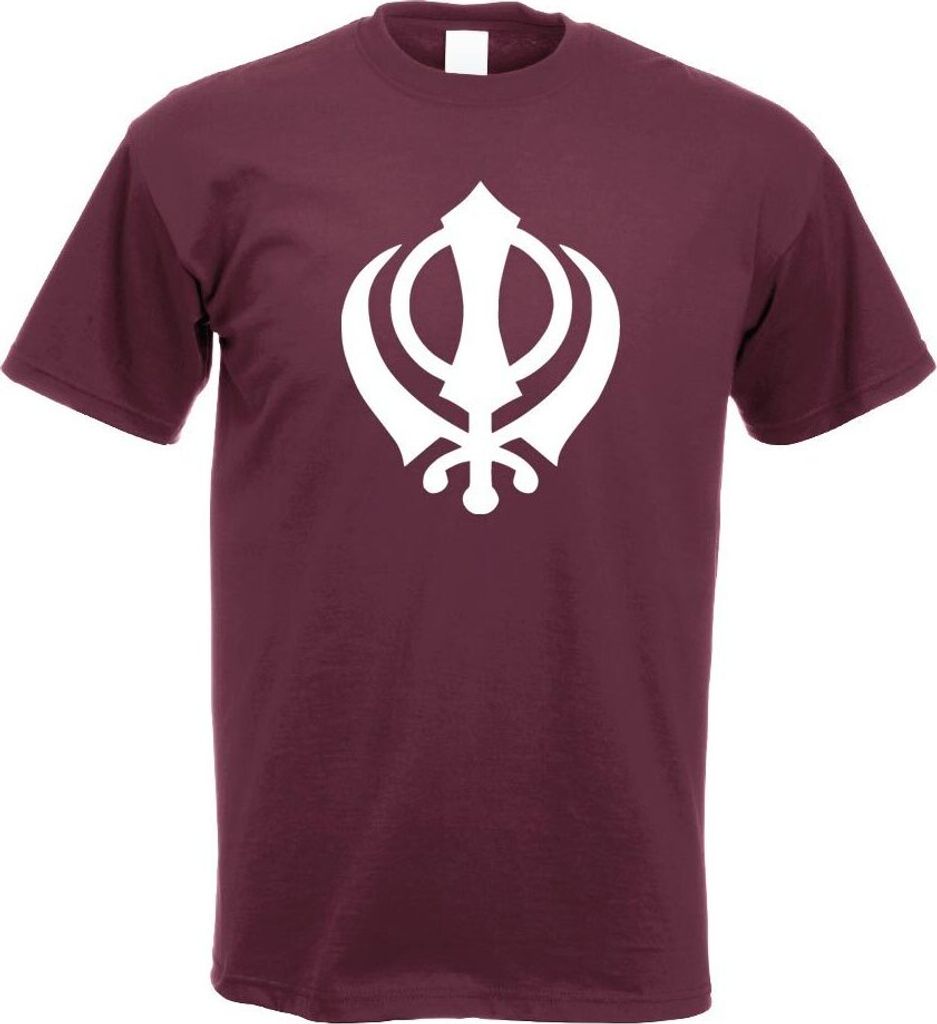 Kiwistar - T-Shirt - Burgund - Khanda Sikhismus Motiv Bedruckt Funshirt Design Print - mit Motiv Bedruckt - Funshirt Design - Sport - Freizeit - He...