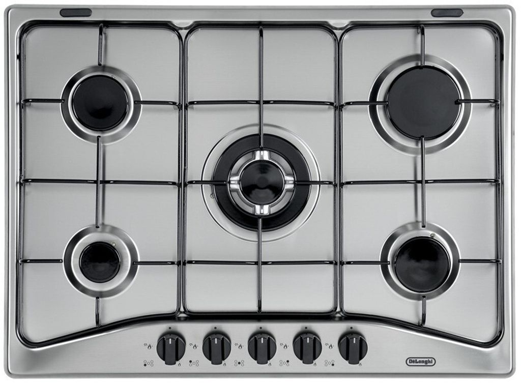 De Longhi YAF57ASV Einbau-Gaskochfeld, 5 Brenner, Schwarz/Silber