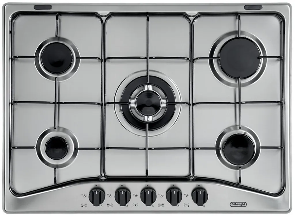 De Longhi YAF57ASV Table de cuisson gaz 5 feux encastrable noir et argent