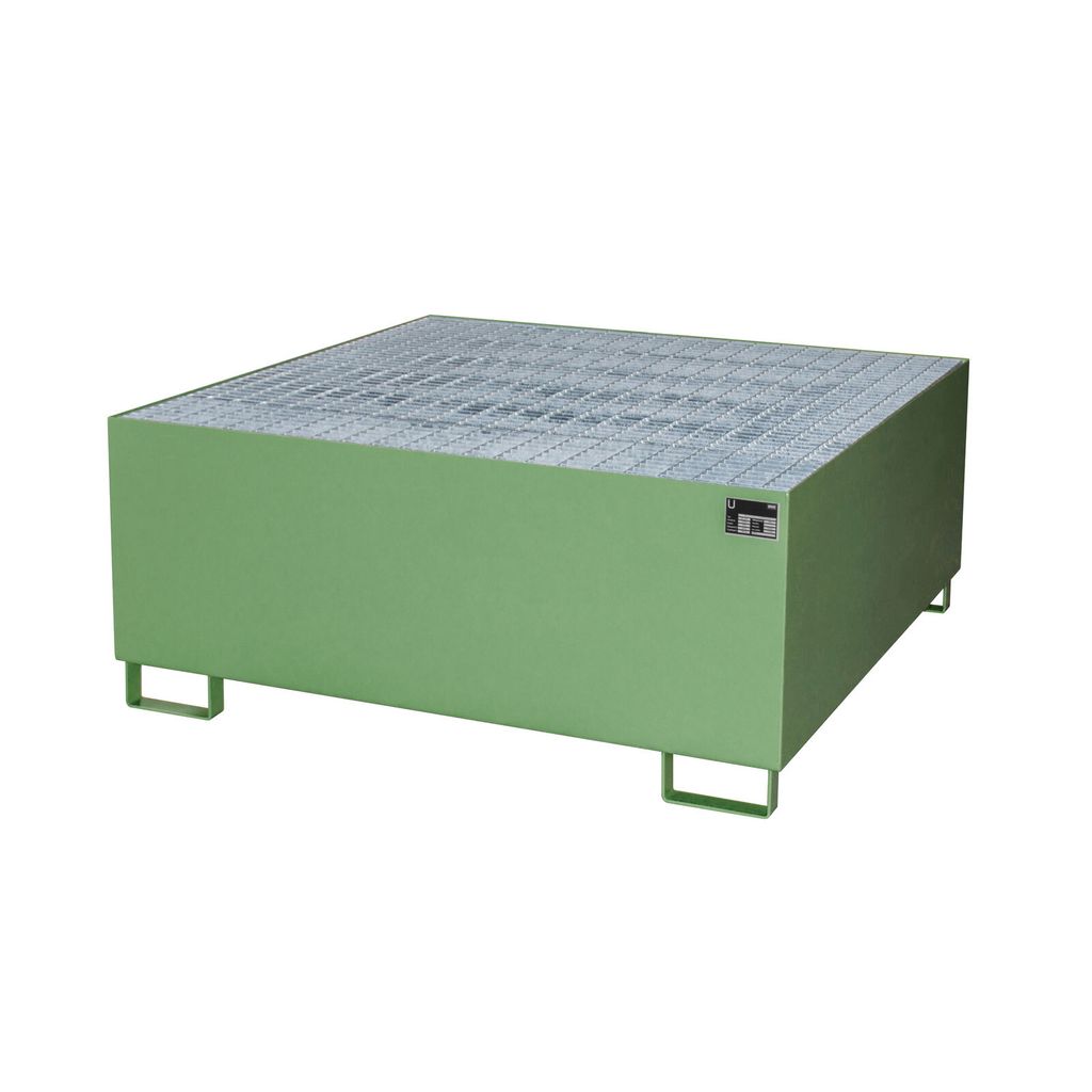 BAUER Auffangwanne mit Gitterrost - 1 x IBC - Volumen 1.000 l - resedagrün