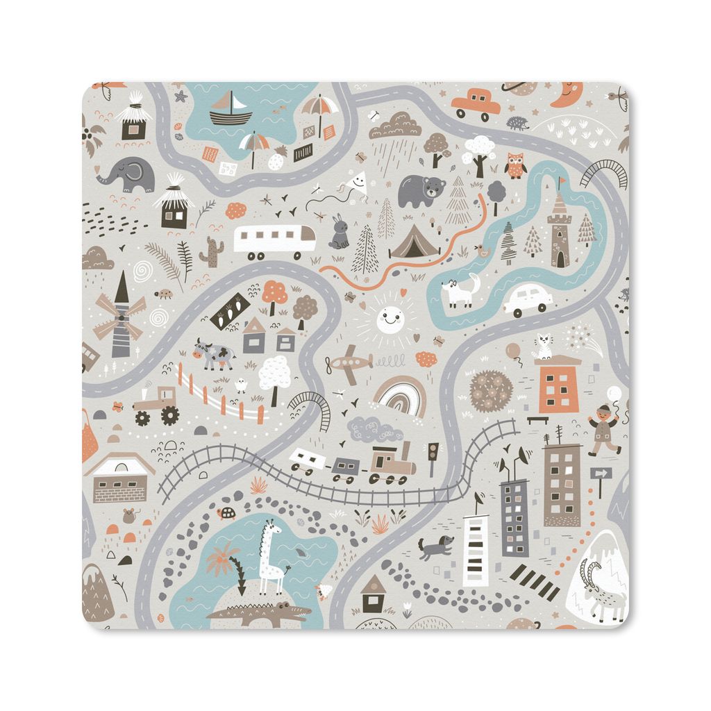 MuchoWow Mauspad Mousepad Auto - Kinder - Stadt - Tiere 30x30 cm - Mousepads - Maus Mat - Pad - Mausunterlage - Gaming