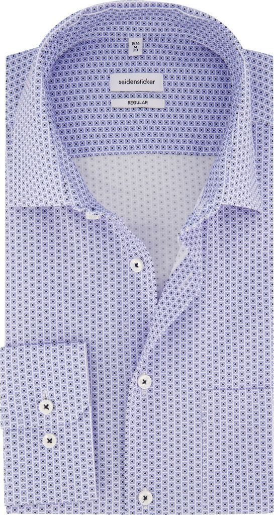 Seidensticker Hemd Regular blau bedruckt mit Brusttasche