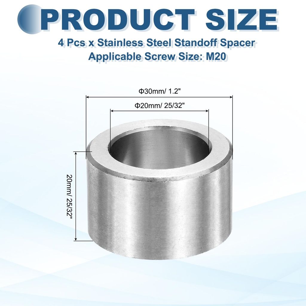 4 Stš¹ck M20 Metall Abstandshalter 25/32" Edelstahl Abstandshalter 20mm ID x 30mm OD x 20mm L Rund Gewindelose Standoff Buchse Glatte Oberfl?che ...