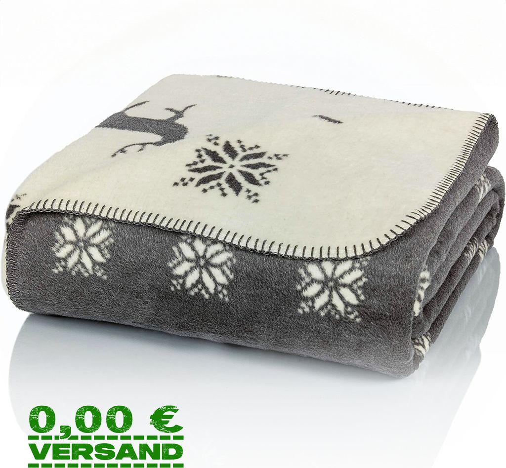 Glart Couch Kuscheldecke Baumwolle, Rentier Grau-Beige, 150x200cm Sofadecke