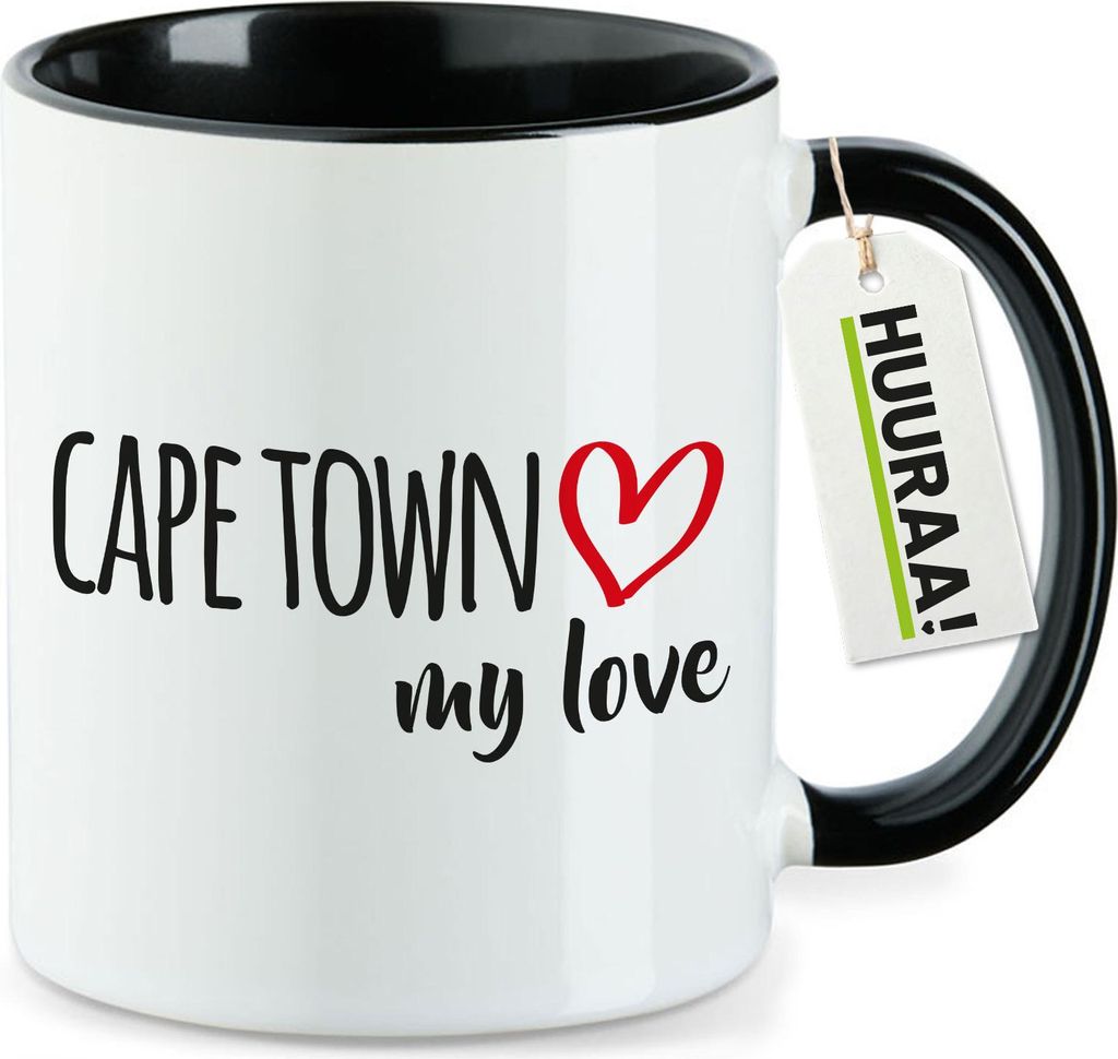 Huuraa Kaffeetasse Cape Town my love 330ml Schwarz Keramik Kaffeebecher Geschenkidee