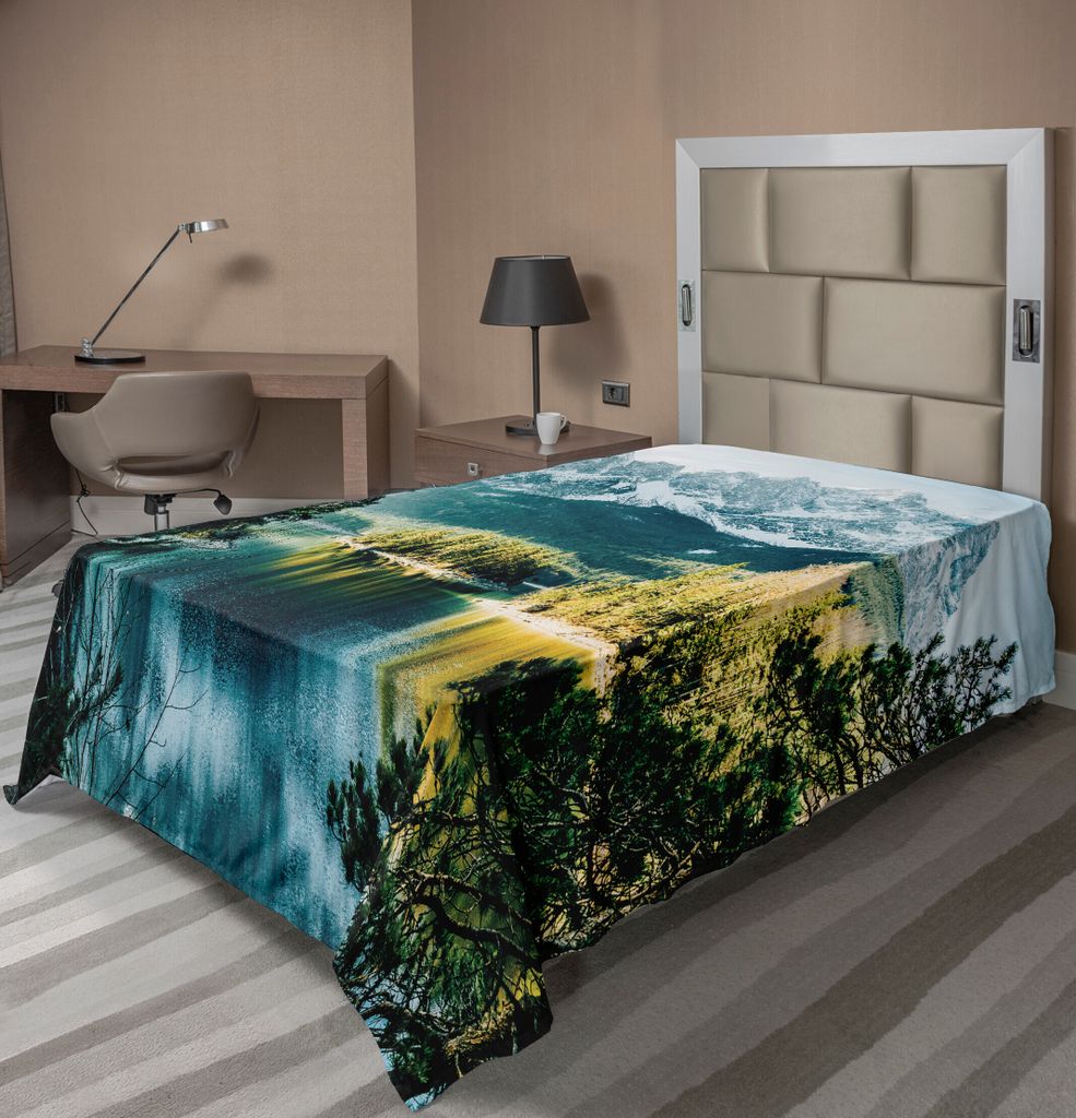 ABAKUHAUS Landschaft Bettlaken, Mountain Lake In Nord Deutschland Mit Gefrorenen Water In Winter Saison Leben, weiches bequemes oberes Bettlaken f...