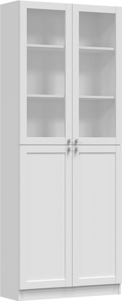 VBChome Standregal 80 x 31 x 200 cm Weiß Büroregal mit 6 Fächern 4 Türen mit 2 Glas Bücherregal Bücherschrank Holzwerkstoff Mehrzweckschrank ...