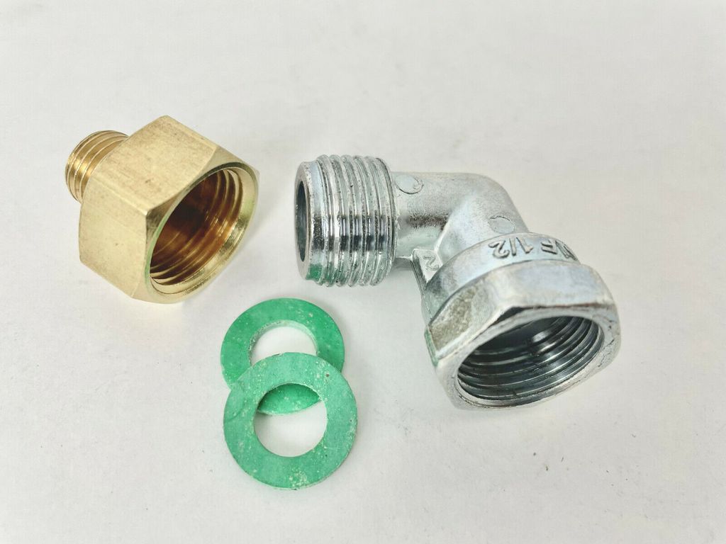 Übergang 1/2"R x 1/4"lks Gas Adapter Messing + Verbindungswinkel 90° 1/2" Rechts