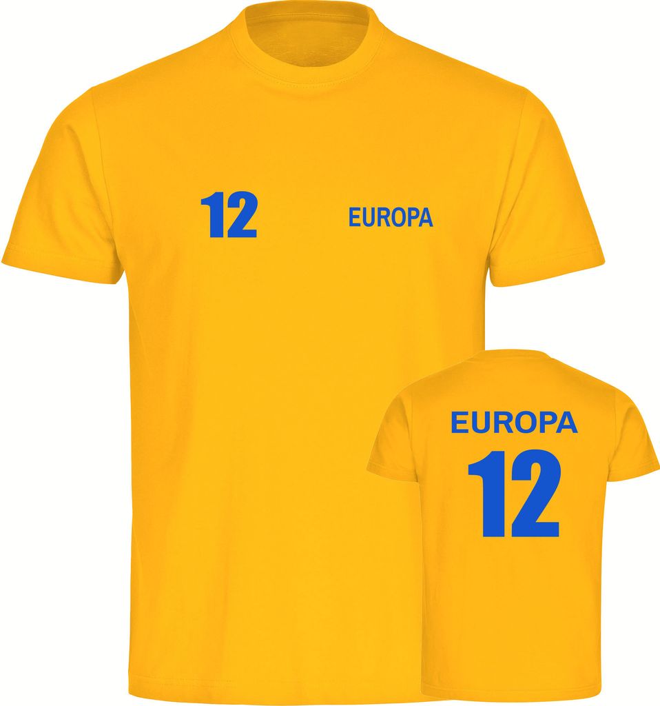multifanshop Kinder T-Shirt - Europa - Trikot Nummer 12, gelb, Größe 176