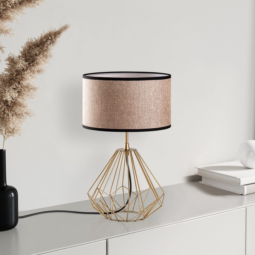 Opviq, Diamond - S-712, Tischlampe, Gold, METALLKÖRPER, 25 x 25 x 43 cm
