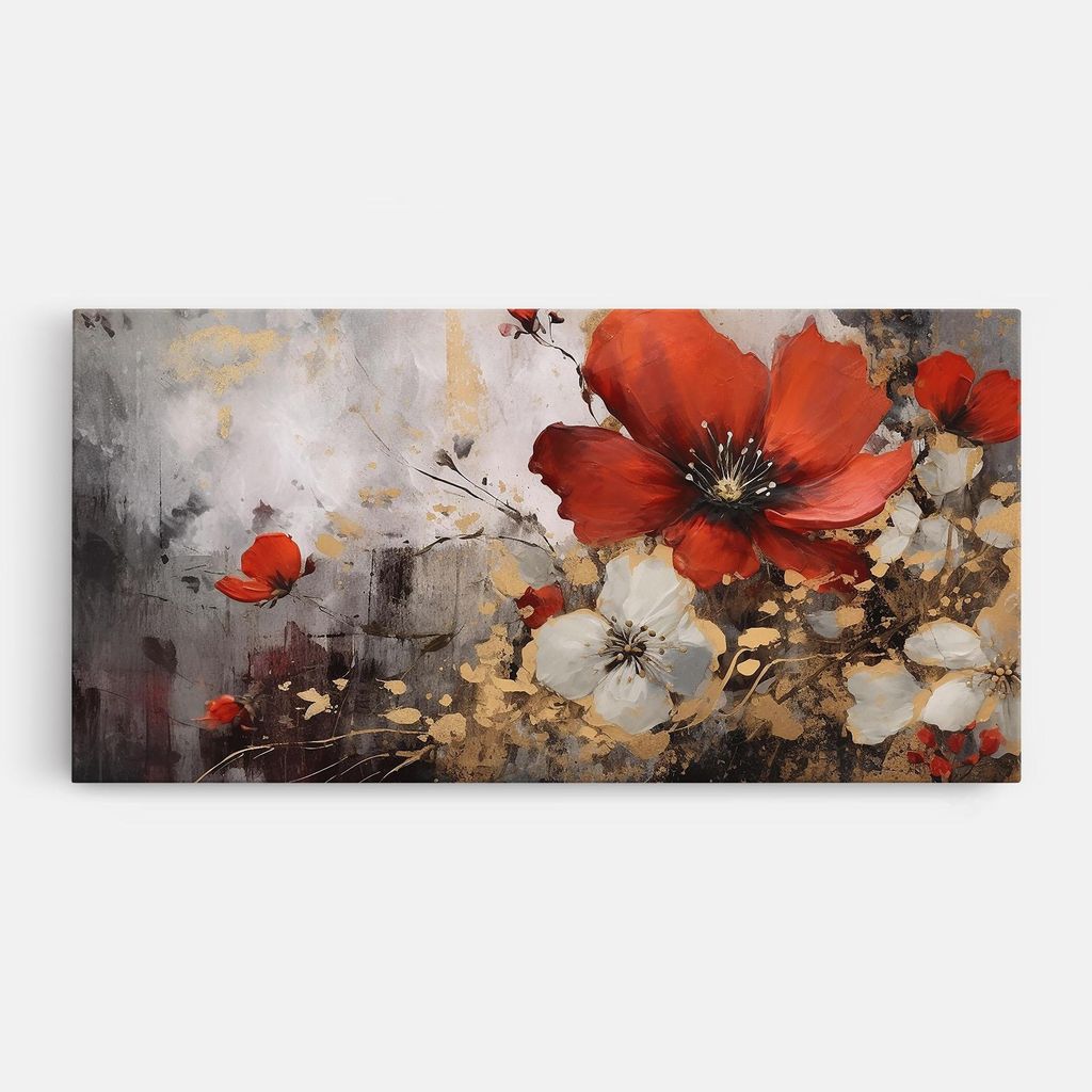 ARTHUB Leinwandbild 60x120 cm, Red Poppy Painting | Wohnzimmerdekoration, Hängende Bilder, Wanddekoration, Heimdekoration, Moderne, Maltextur