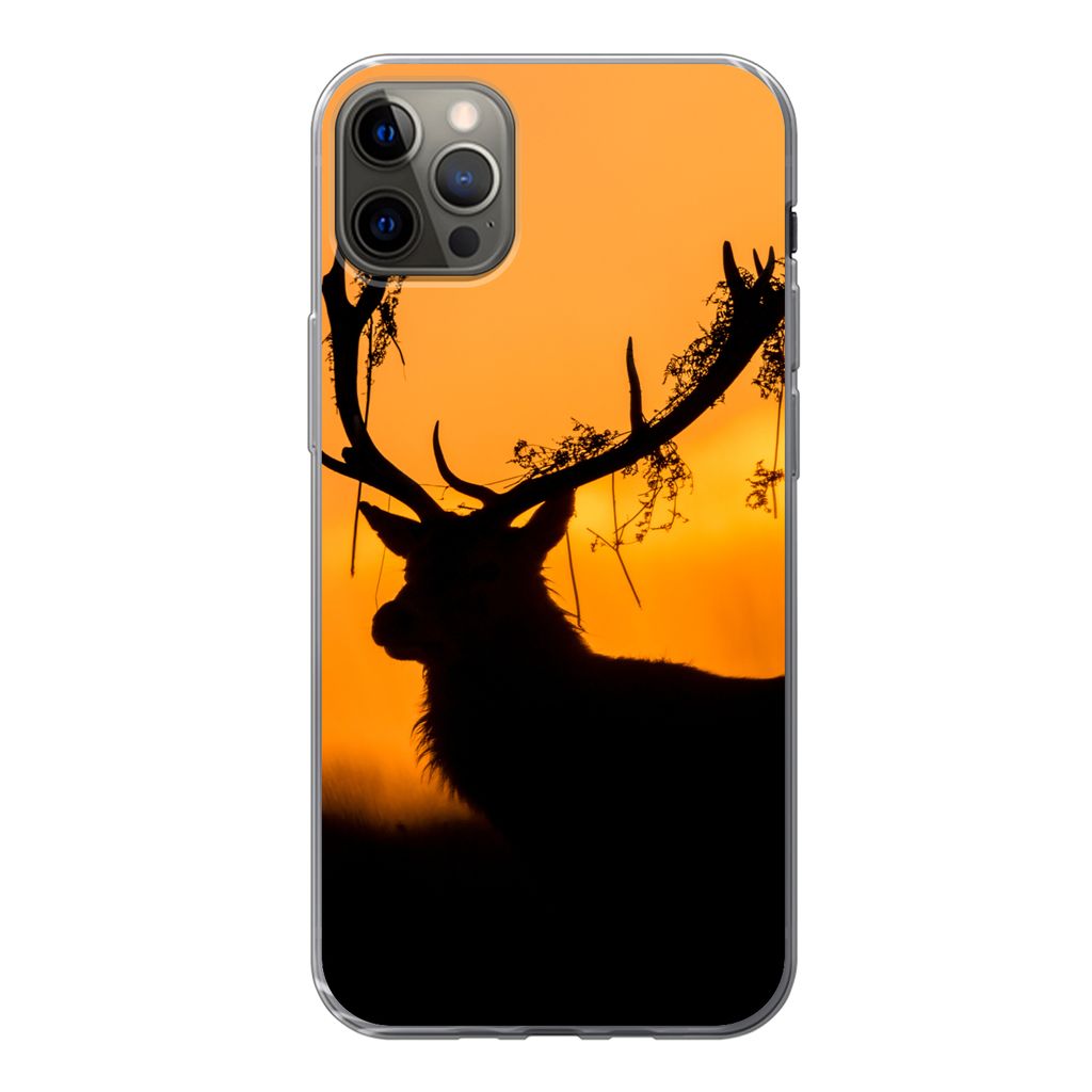 MuchoWow Handyhülle Schutzhülle Hülle für iPhone 12 Pro Max Hirsch - Orange - Scherenschnitt - Tiere - Natur Silikon Softcase Handy Hülle - ...