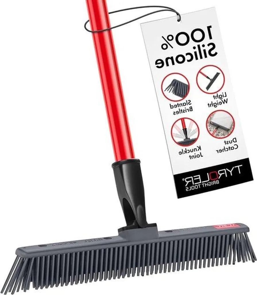 Balai silicone anti-cheveux tête pivotante et manche inox incassable