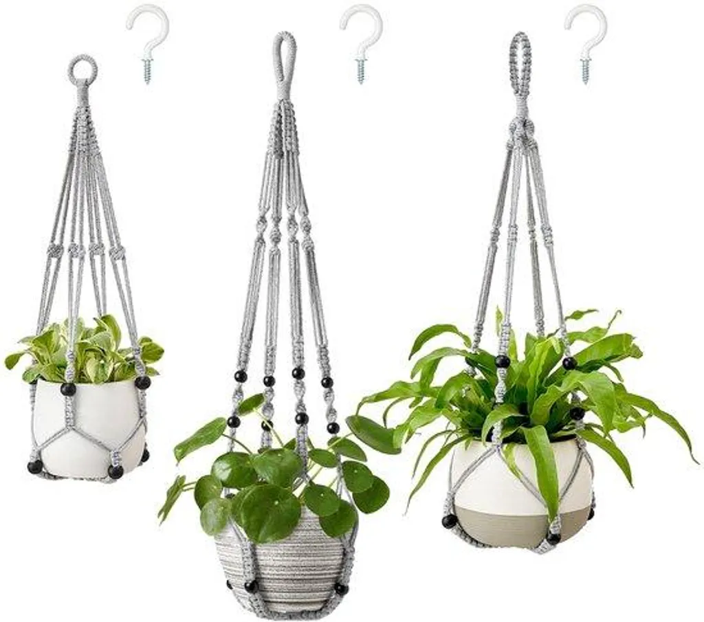 Suspensions Plantes en Macramé : Set de 3 Porte-pots en Coton Naturel