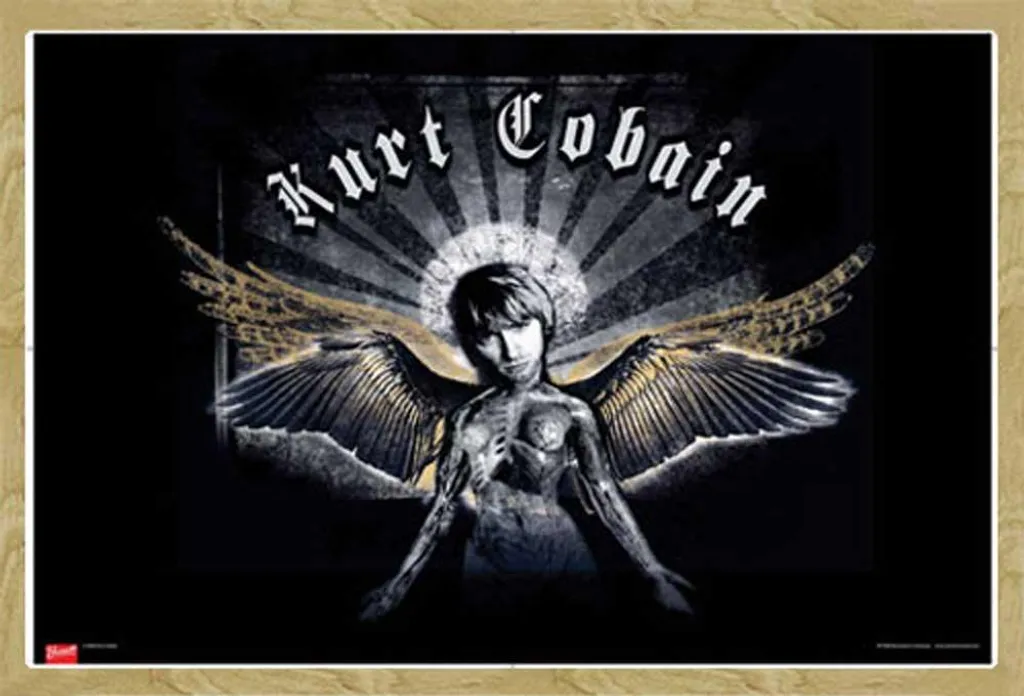 Cadre photo avec poster Kurt Cobain Wings décor rock Shinsuke MDF hêtre
