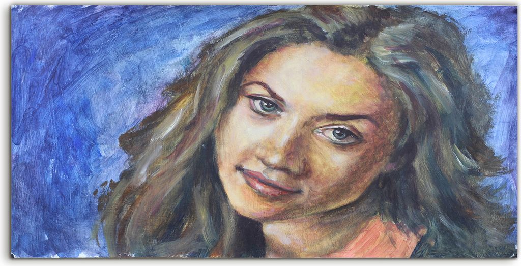 Coloray Acrylbild 120x60 Wandbild Acrylbilder Gemälde Frau porträtiert große Augen