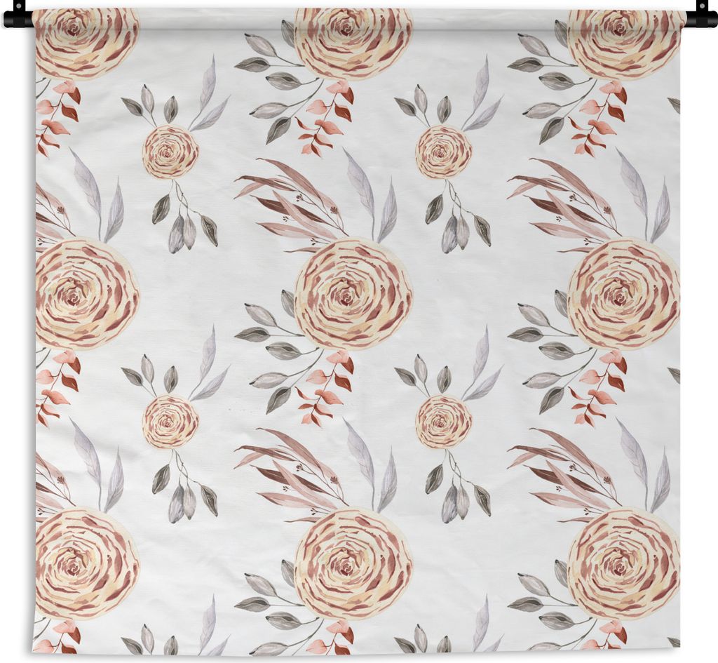 MuchoWow Wandteppich Wandbehang Rosen - Gold - Weiß 150x150 cm Tapisserie Dekoration Wandtuch - Wohnaccessoires - Modernes
