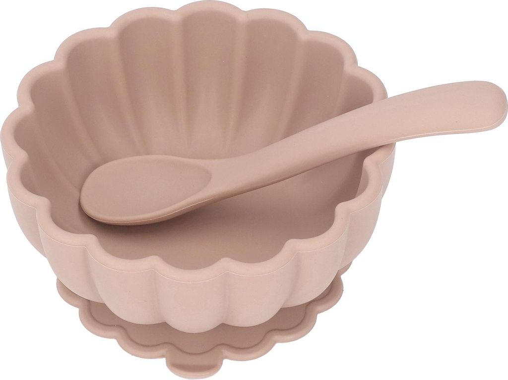 Babyschale und Löffel-Set, Silikon-Saugnapfgeschirr für Kleinkinder, Kinder, Fütterungstraining, Khaki