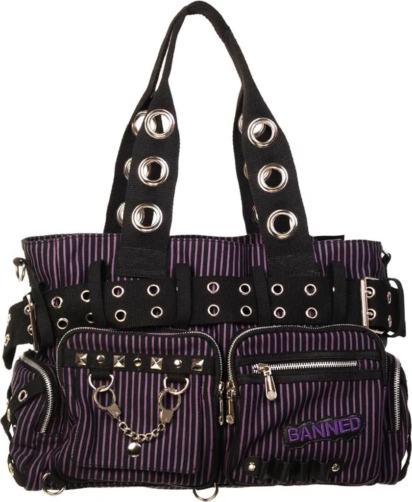 Borsa Mano Banned Righe Viola Nero | Vintage Goth & Rockabilly