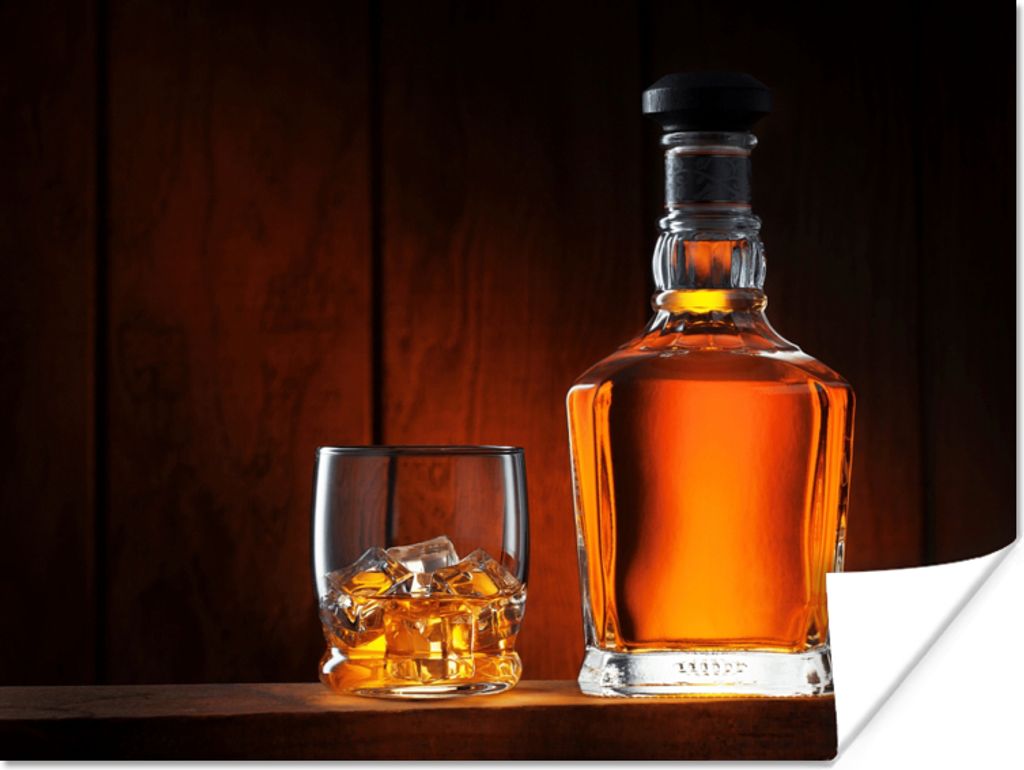 MuchoWow Poster Whiskey - Flasche - Karaffe 40x30 cm - Plakate für die Wände - Poster Wohnzimmer