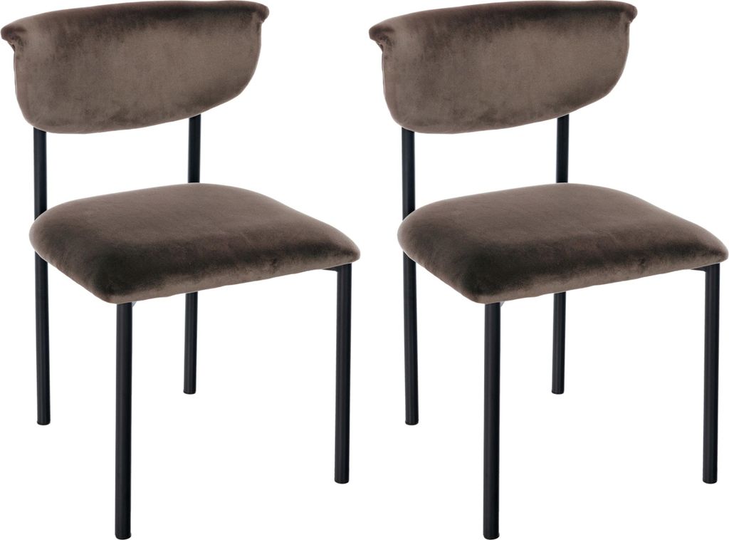 CLP 2er Set Esszimmerstuhl Gambell Samt, Küchenstuhl bis 130 kg belastbar, braun