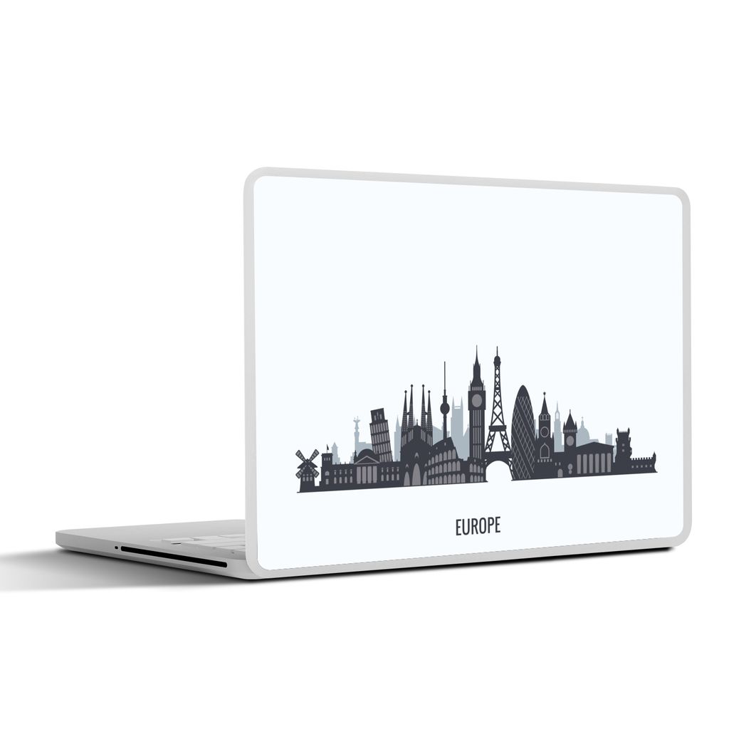 MuchoWow Laptop Aufkleber Sticker Cover Europa - Skyline - Schwarz - Weiß 31x22.5 cm - Laptop-Deko