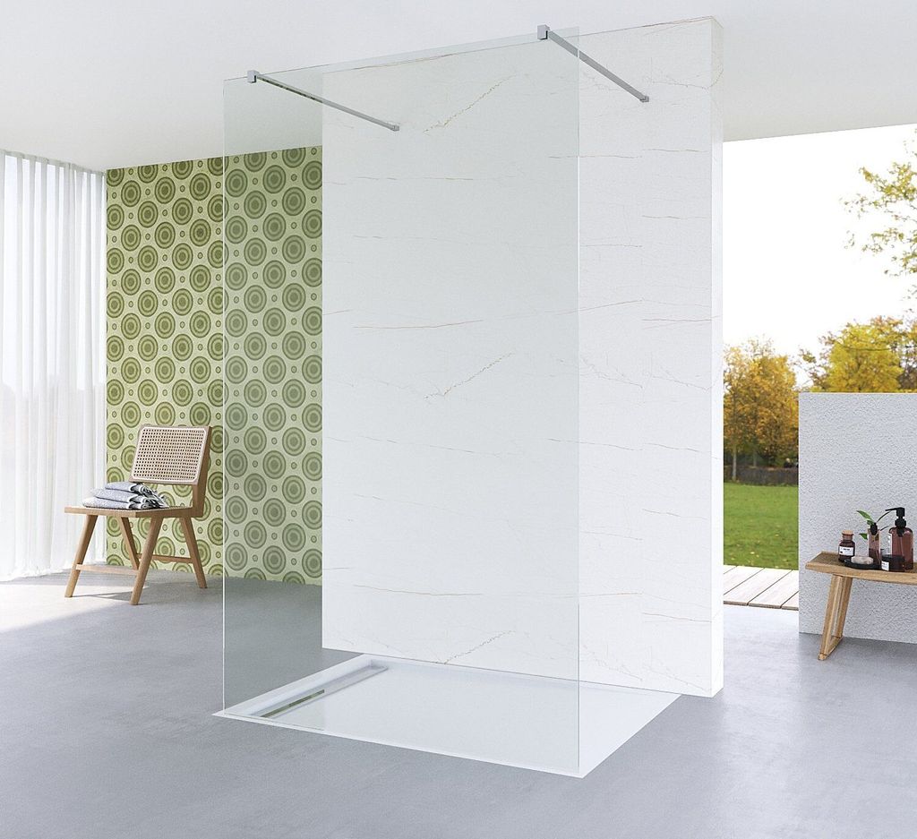 Walk In Dusche Duschwand aus Klarglas Duschabtrennung Echtglas 100x200cm Nano Beschichtung mit 100cm Stabilisierungsstange