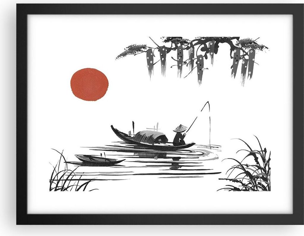 Gerahmtes Poster - Schwarzer Rahmen - China Angler Zeichnen Produktbild 