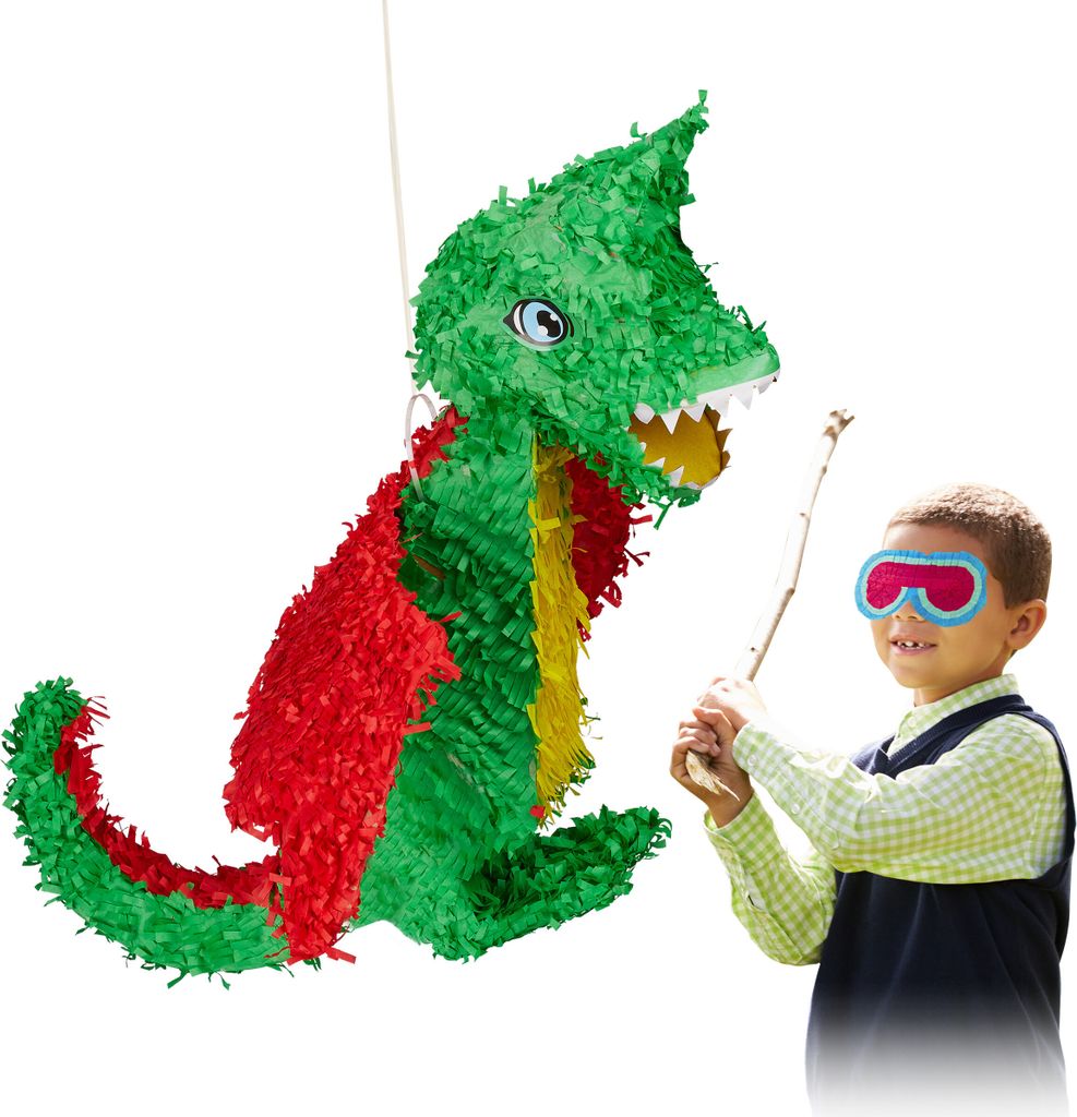 Relaxdays Pinata Drache, zum Aufhängen, Kinder, Mädchen & Produktbild 
