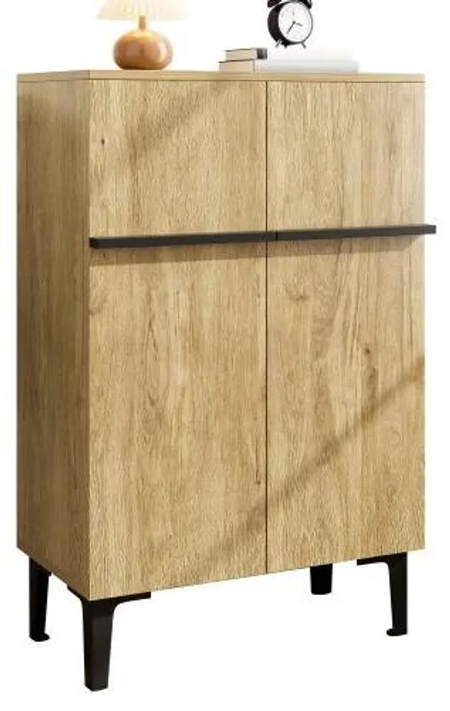 Armoire chaussures noire, étagères réglables, design bois, double porte
