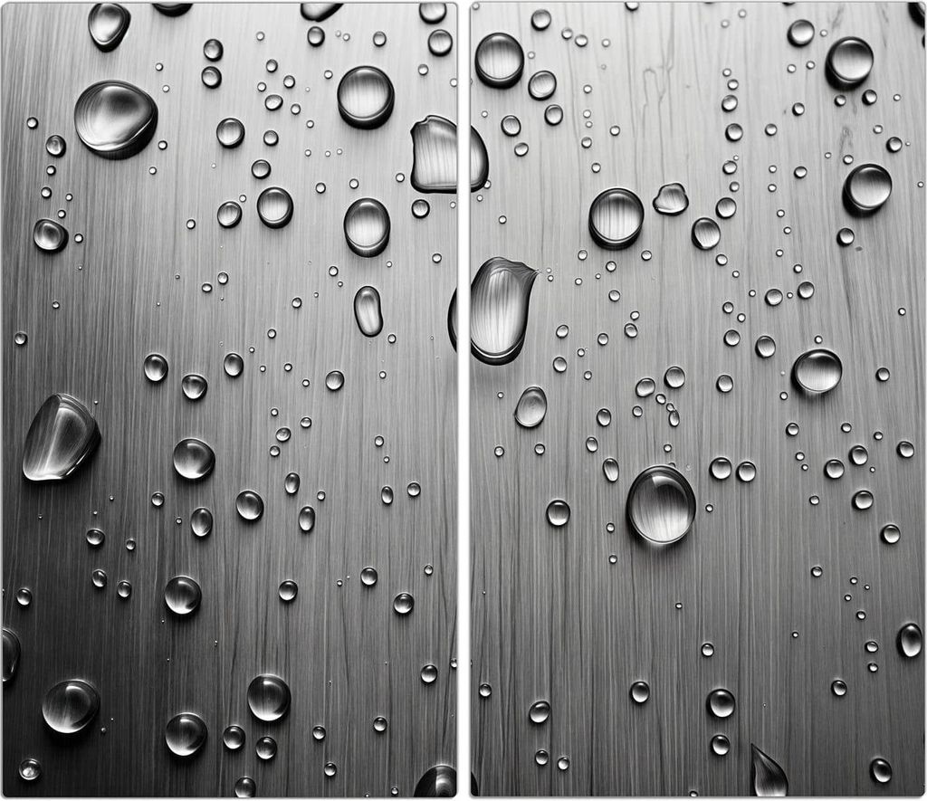 Spritzschutz Herdabdeckplatte Schneidebrett aus Glas Wassertropfen auf Metall 2-Teilig (60x52cm)