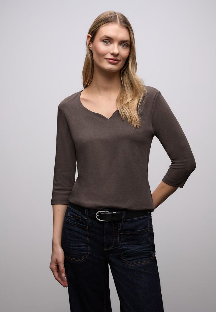 Street One 3/4 Shirt 'Shirt Ada mit Herzausschnitt', A324527, molten earth, Gr. 38
