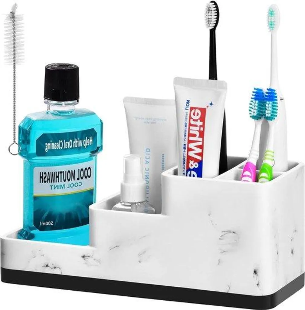 Organiseur de salle de bain à 5 compartiments blanc marbré élégant