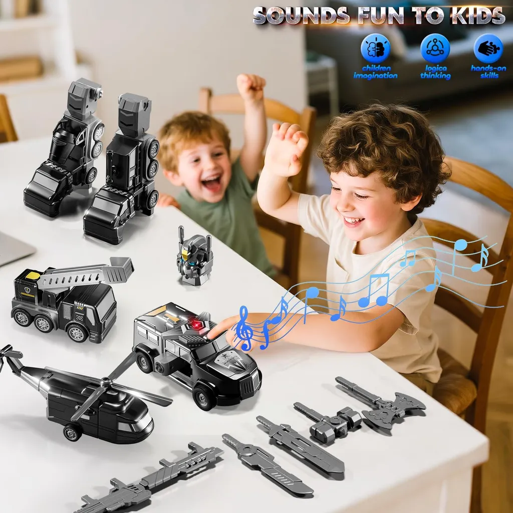 Jeu de construction robot de chantier noir transformable 5 en 1