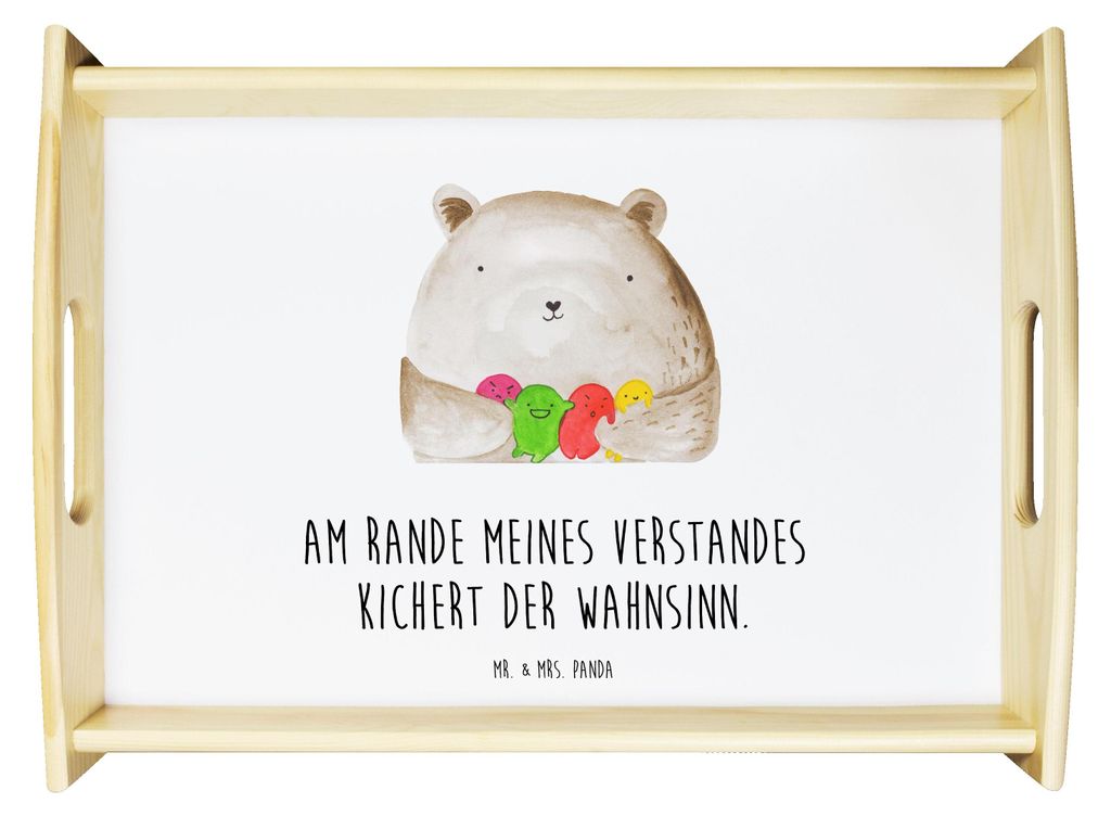 Mr. & Mrs. Panda Serviertablett Bär Gefühl - Weiß - Geschenk, aus holz, Wahnsinn, Tablett, Servier, Teddy, Durchgedreht, Verrückt, für essen