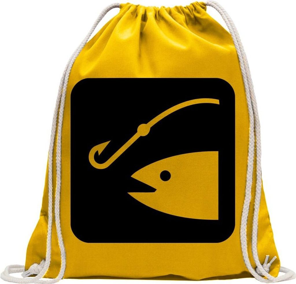 Kiwistar - Turnbeutel - gelb - Angelplatz Stelle Ort Piktogramme - Fun Rucksack Sport Beutel Gymsack Baumwolle mit Ziehgurt