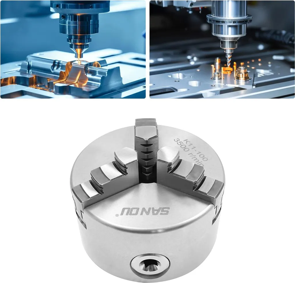 Mandrino - 3 ganasce autocentrante - 80 mm - Manuale - Per CNC e macchine utensili - Argento - 4