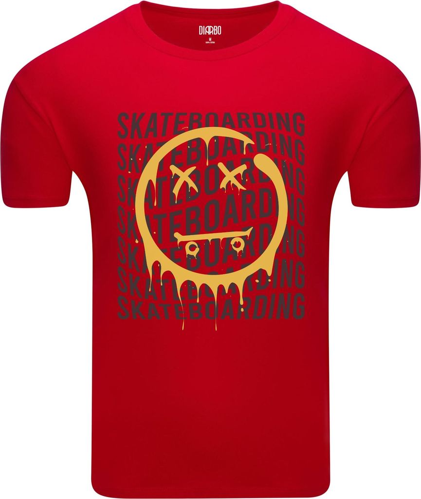 Diarbo Herren T-Shirt mit Skateboard Druck Skateboard-Emoji Rot Gr.XL