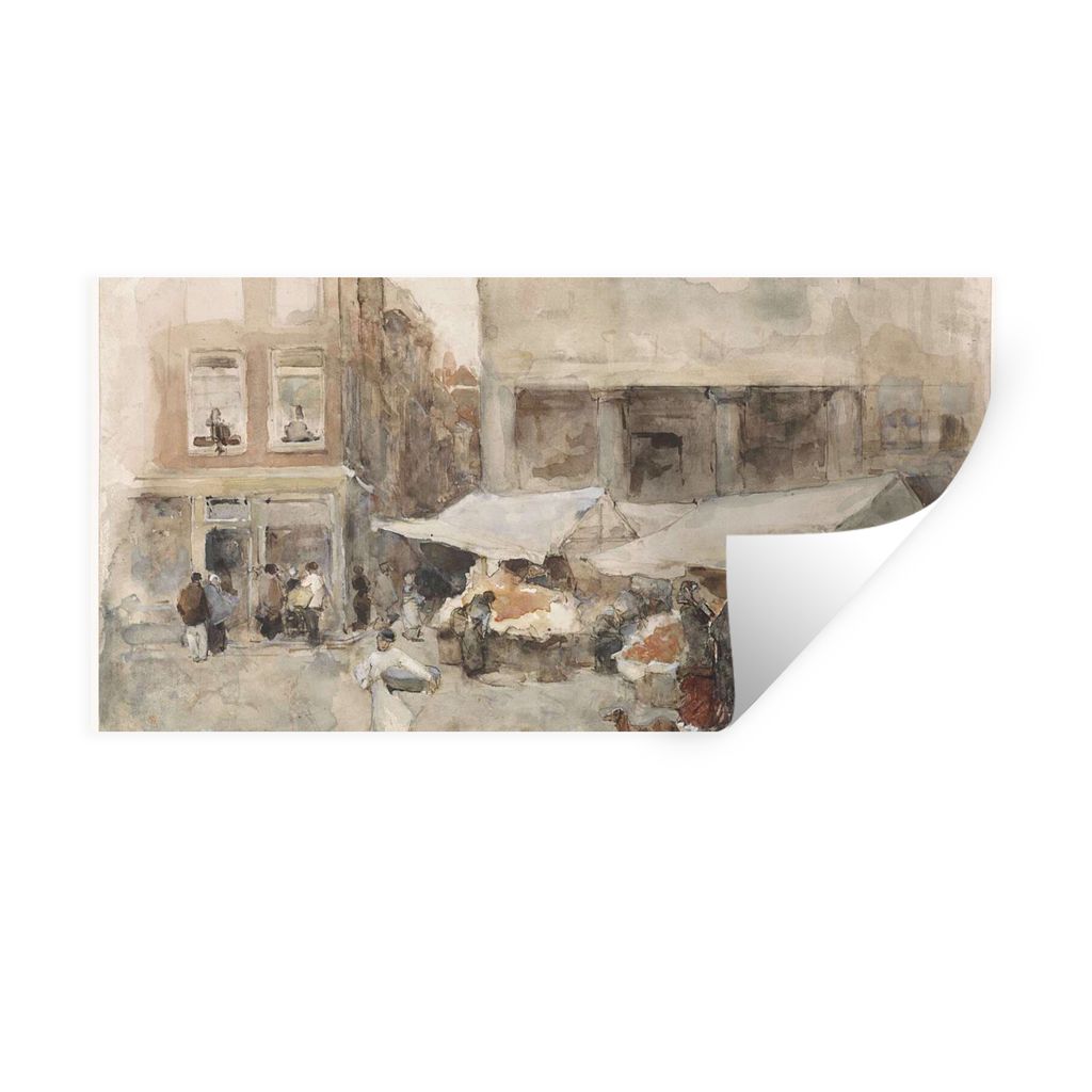 MuchoWow Wandtattoo Wandsticker Wandaufkleber Markt mit Blumenständen - Gemälde von George Hendrik Breitner 160x80 cm Selbstklebend und Reposit...