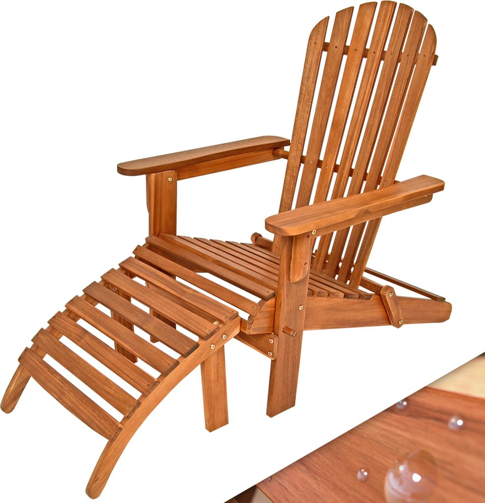 CASARIA Sonnenliege Holz Wetterfest Klappbar 160kg Belastbarkeit Fußstütze Armlehnen Garten Balkon Terrasse Holzstuhl Liege Ergonomisch Adirondack