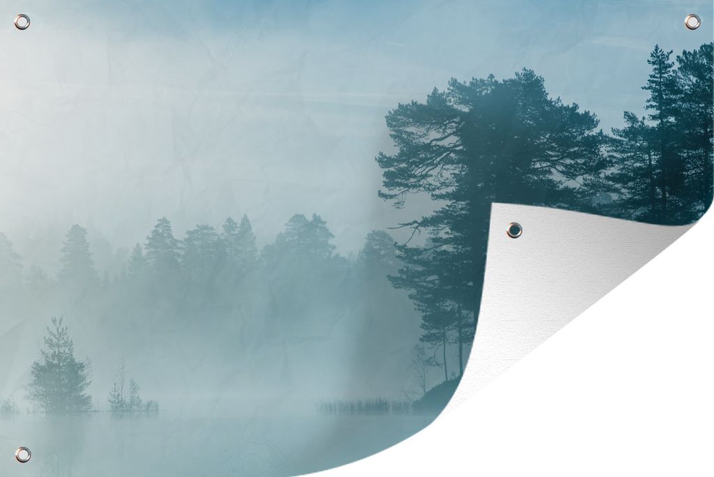 MuchoWow 60x40 cm Outdoor-Poster Gartendeko Sichtschutz Garten Poster für den Garten Wald - Licht - Nebel