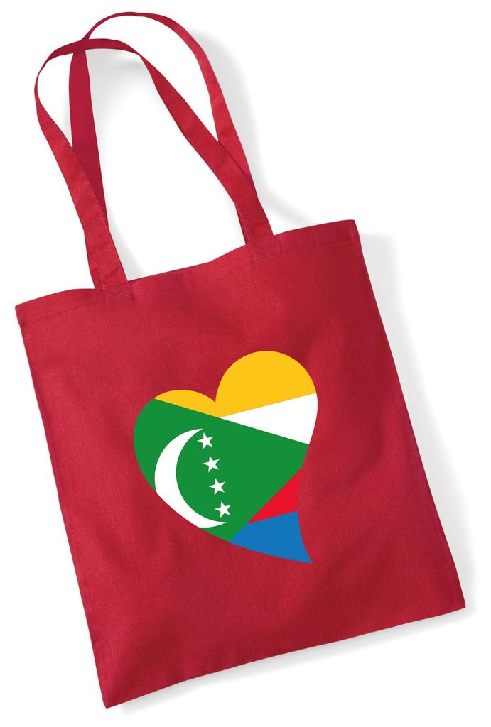 Huuraa Jutebeutel Komoren Flagge Herz 10 Liter Classic Red Baumwolle Tasche Geschenkidee