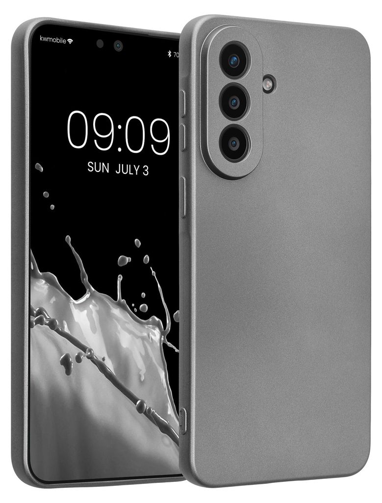 kwmobile Handyhülle für Samsung Galaxy A57 5G Hülle - weiche Silikon Case metallisch schimmernd - Schutzhülle Cover - Metallic Grau