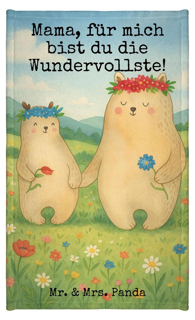 Mr. & Mrs. Panda Handtuch Bären mit Blumenkranz Design - Weiß - Geschenk, Familie, Baumwollhandtuch, Klein, Family, baumwolle, Mama, Mutter, Gäs...