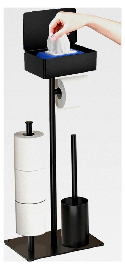 Stehender Toilettenpapierhalter mit Klobürste und Feuchttücherbox - WC Garnitur